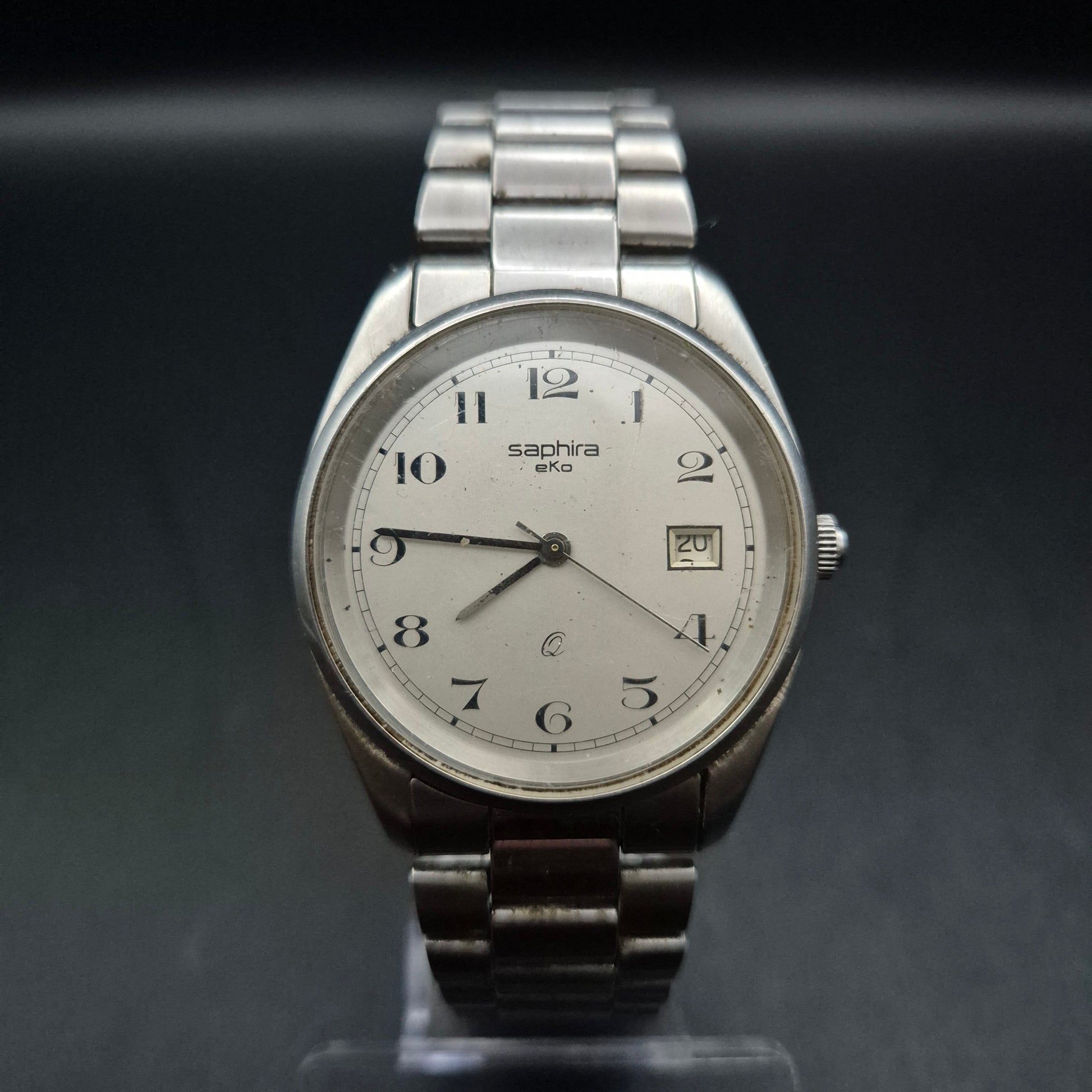 Vintage Saphira EKo Herrenuhr | Silberfarbenes Metallband | Datum