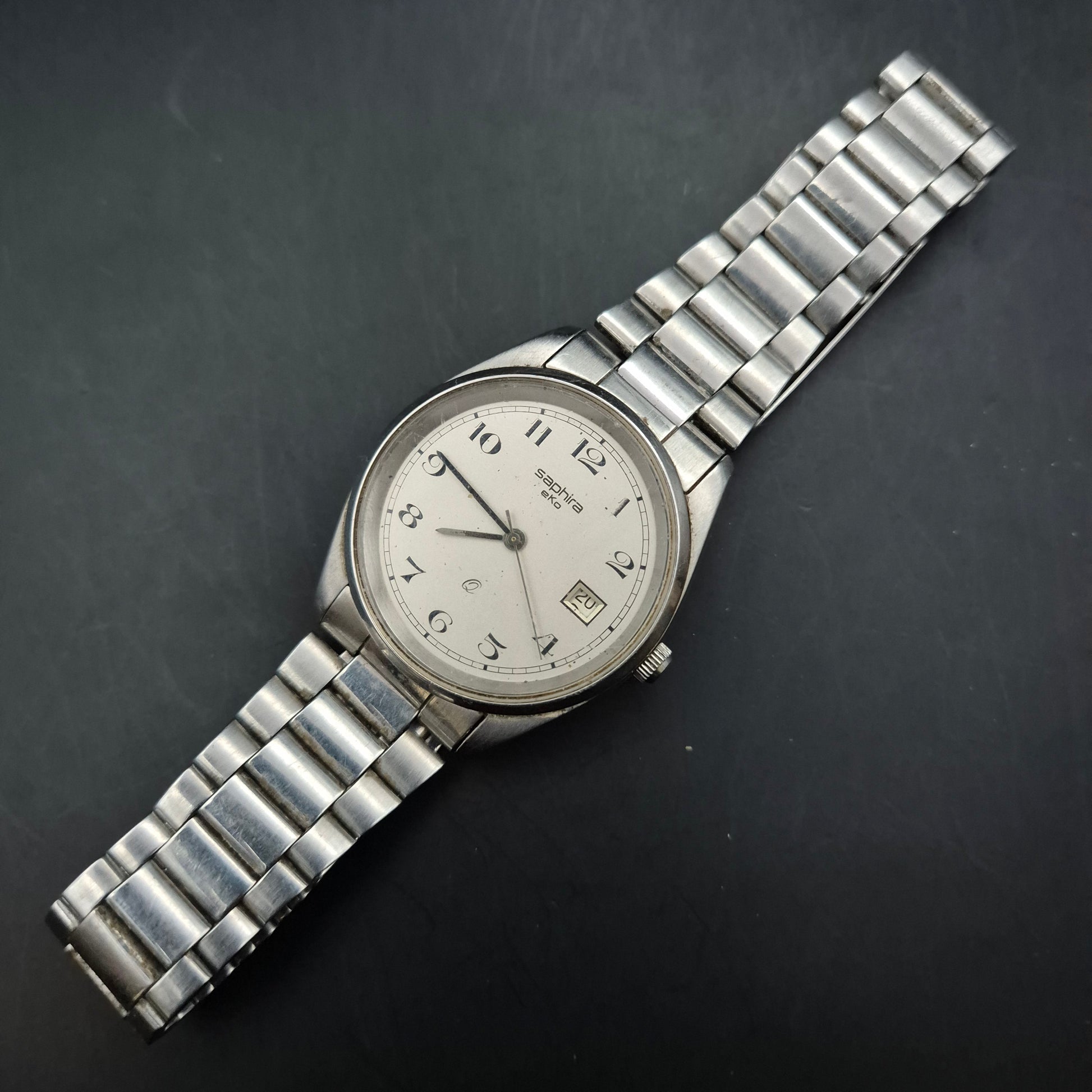 Vintage Saphira EKo Herrenuhr | Silberfarbenes Metallband | Datum - Bild 2