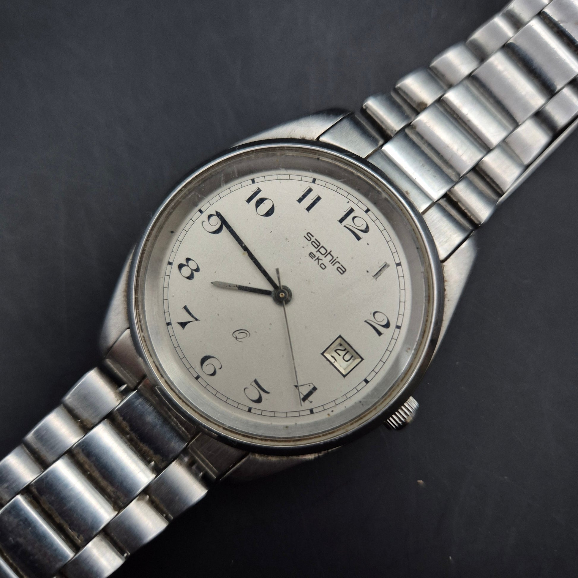 Vintage Saphira EKo Herrenuhr | Silberfarbenes Metallband | Datum - Bild 3