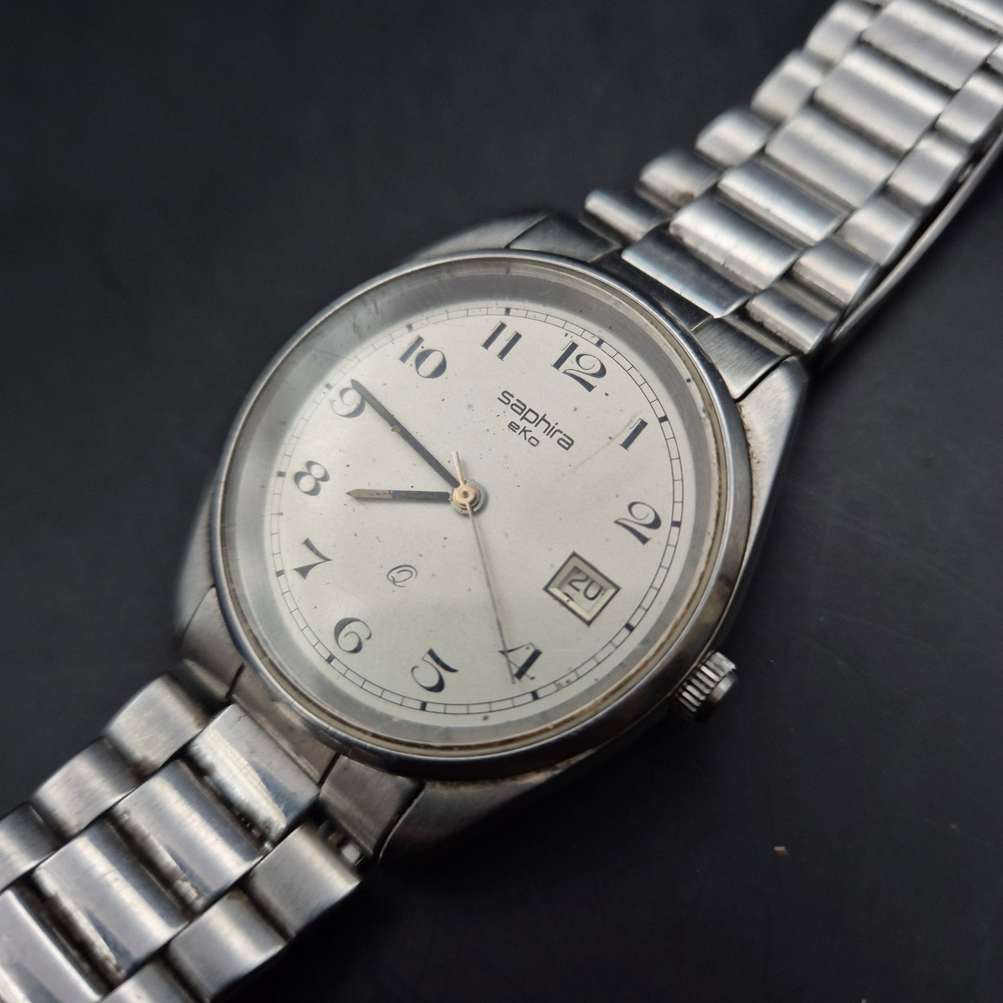 Vintage Saphira EKo Herrenuhr | Silberfarbenes Metallband | Datum - Bild 4