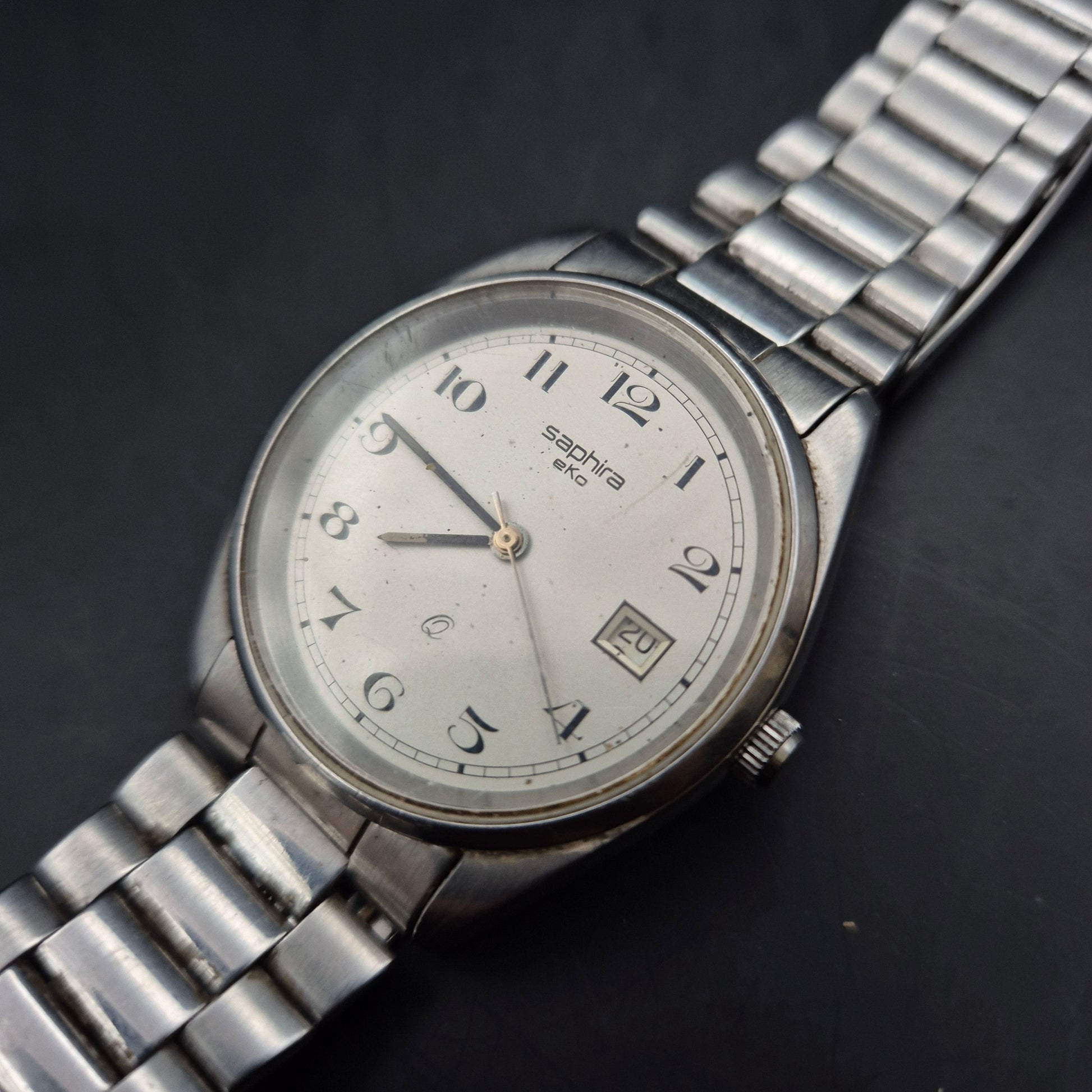 Vintage Saphira EKo Herrenuhr | Silberfarbenes Metallband | Datum - Bild 4