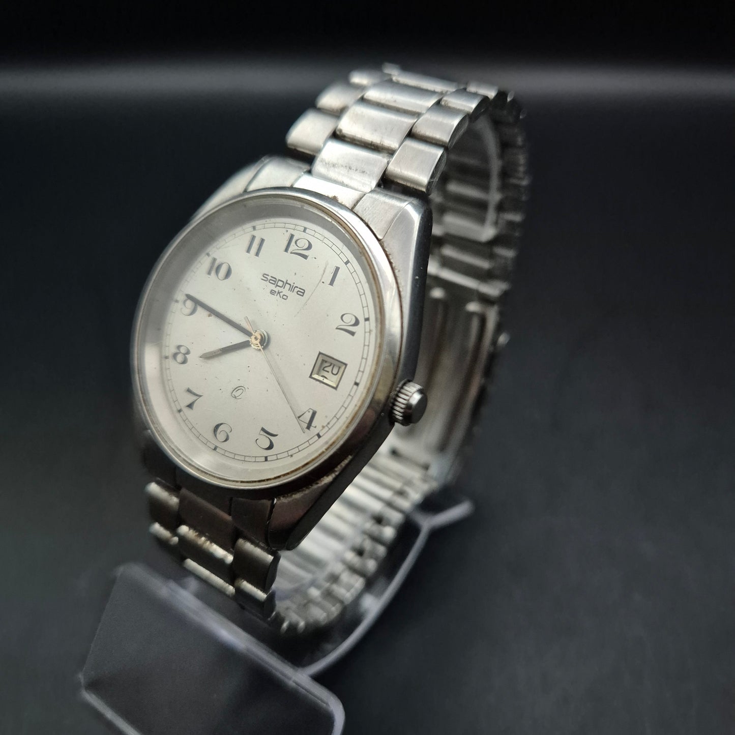 Vintage Saphira EKo Herrenuhr | Silberfarbenes Metallband | Datum - Bild 6