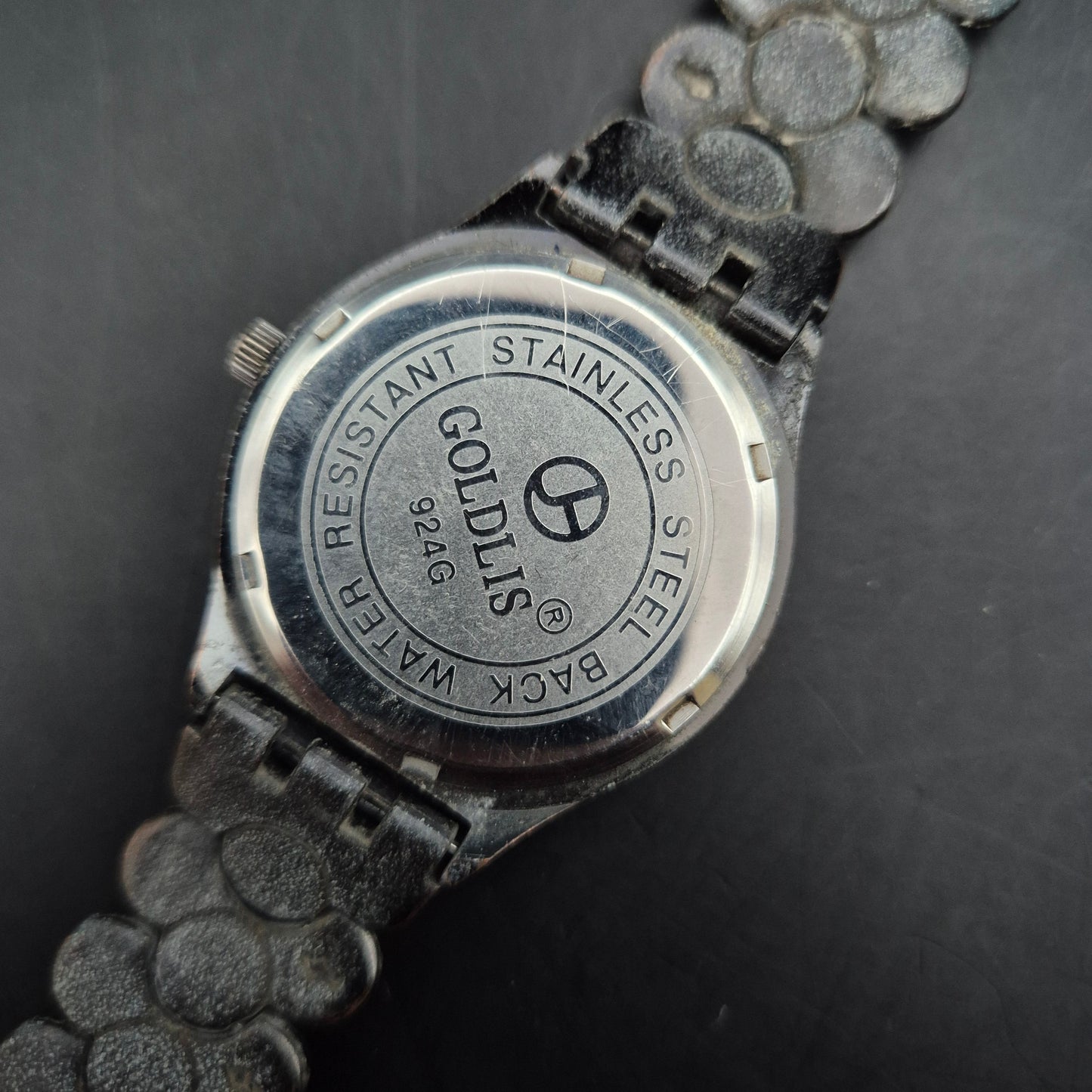 Dekorative Damen Quarzuhr GOLDLIS | Dunkles Metallband | Defektes Glas - Bild 5