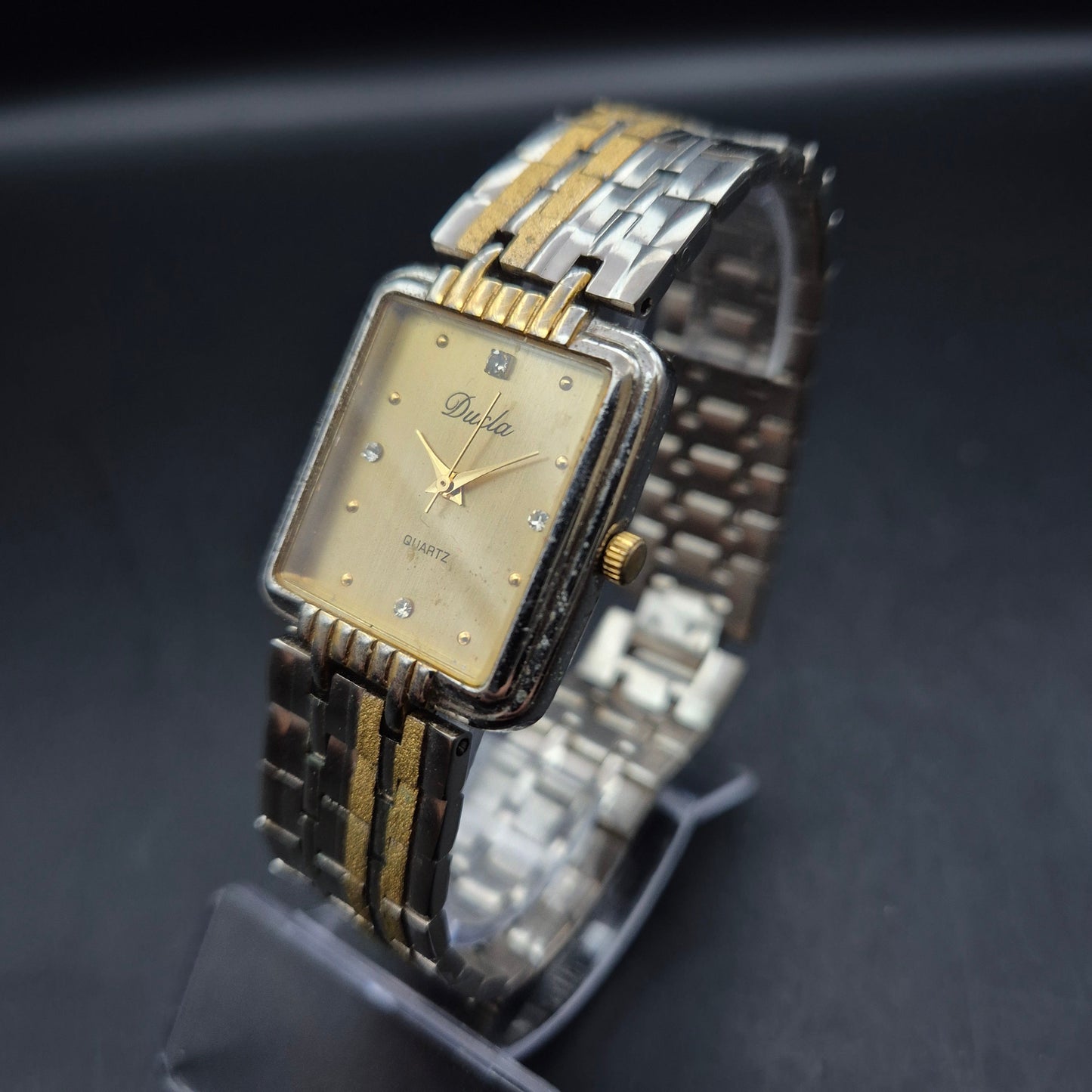 Ducfa Vintage Quarz-Uhr | Zwei-Ton | Rechteckiges Gold-Zifferblatt - Bild 3