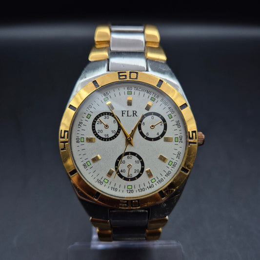 FLR Herrenuhr Chrono-Look | Quarz, Gold/Silber | DEFEKT: Faux-Chronograph