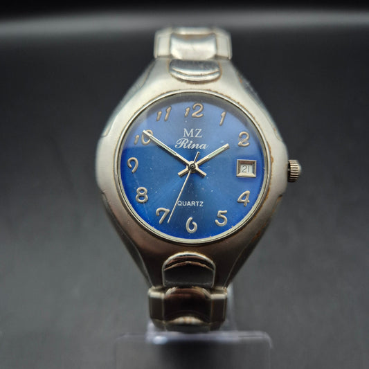 Vintage MZ Rina Quarz Armbanduhr | Blaues Zifferblatt & Datum