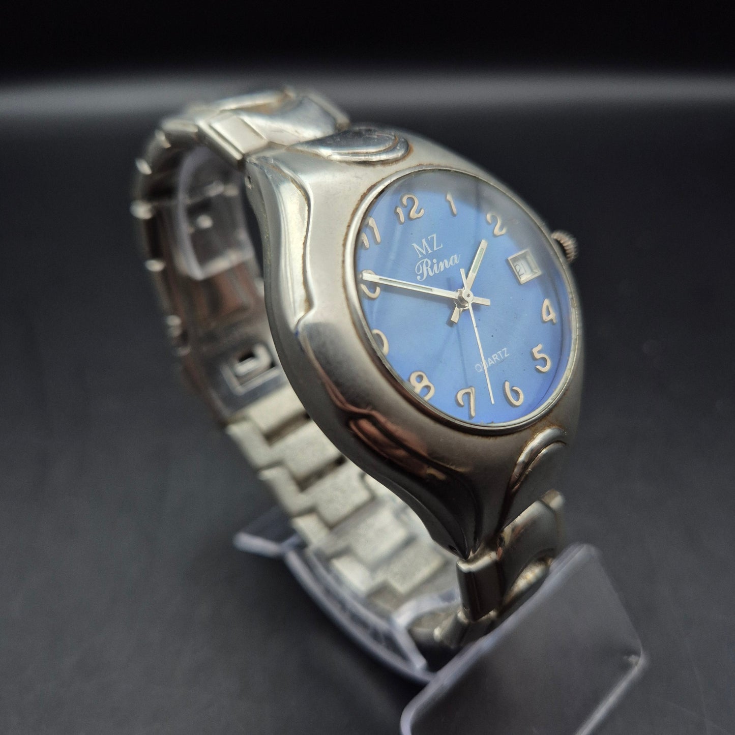 Vintage MZ Rina Quarz Armbanduhr | Blaues Zifferblatt & Datum - Bild 4