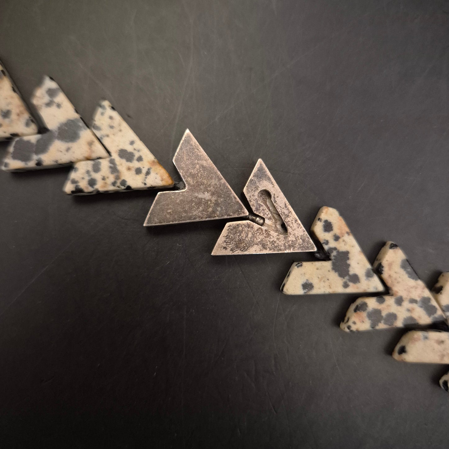 Vintage Halskette Dalmatiner Jaspis & Geometrische Metallelemente - Bild 8