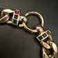 Vintage Goldfarbenes Panzerketten-Armband mit farbigen Strasssteinen - Bild 2