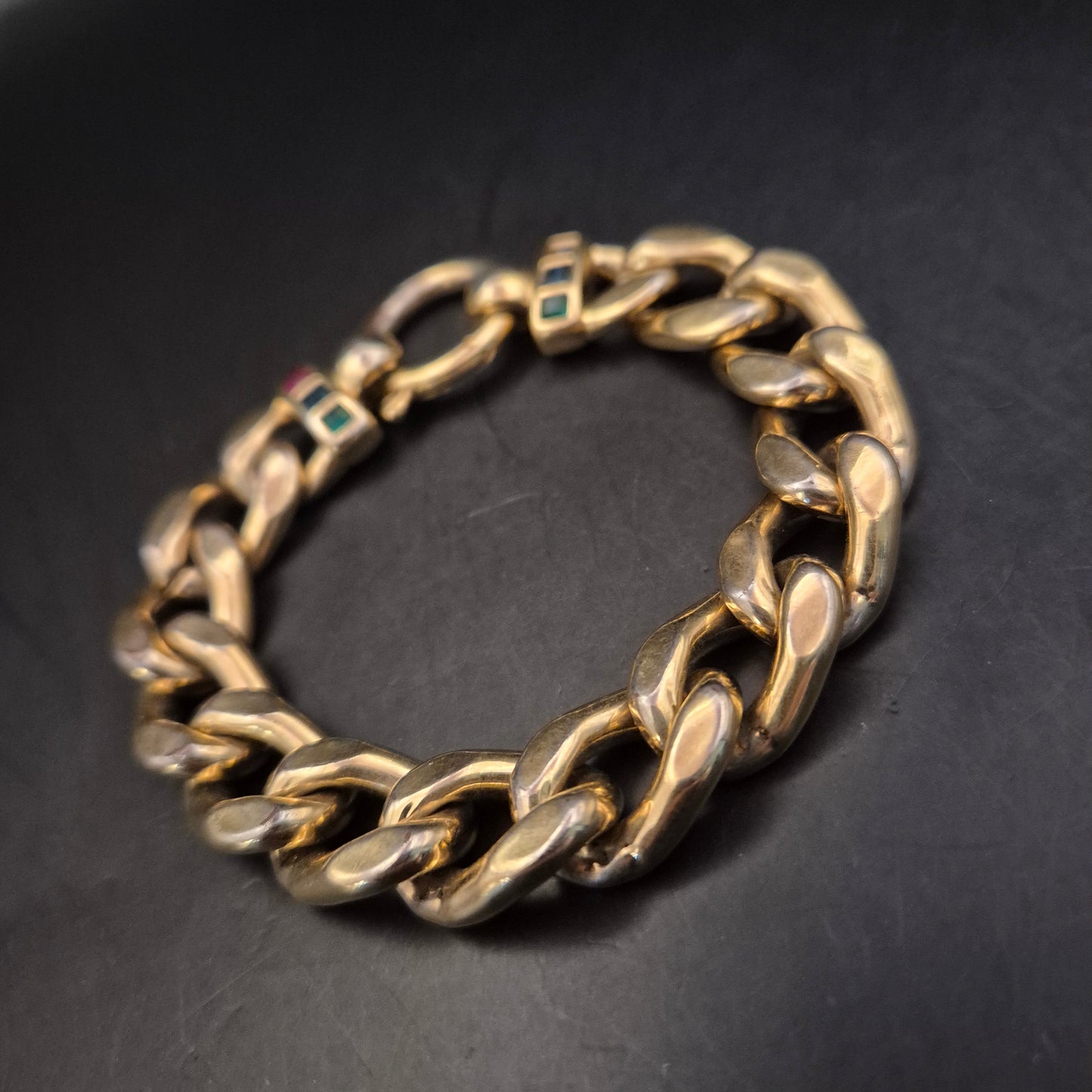 Vintage Goldfarbenes Panzerketten-Armband mit farbigen Strasssteinen - Bild 6