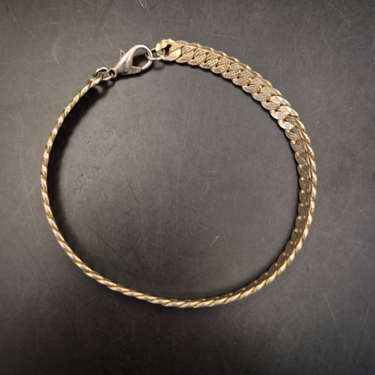 Elegantes Bicolor Armband mit Kordel- & Panzerketten-Design