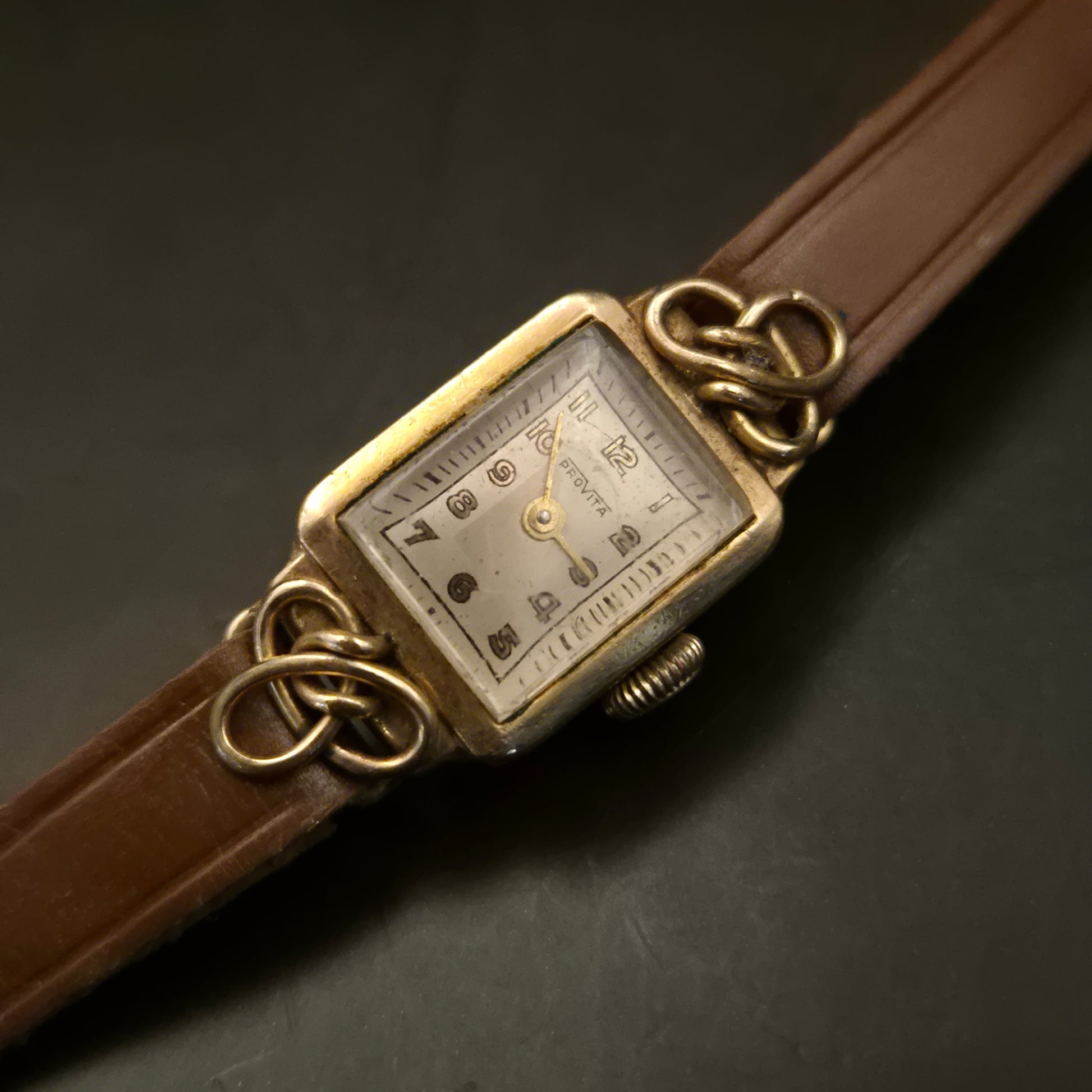Elegante Vintage Damenuhr PROVITA mit Lederarmband, Goldfarben - Bild 2