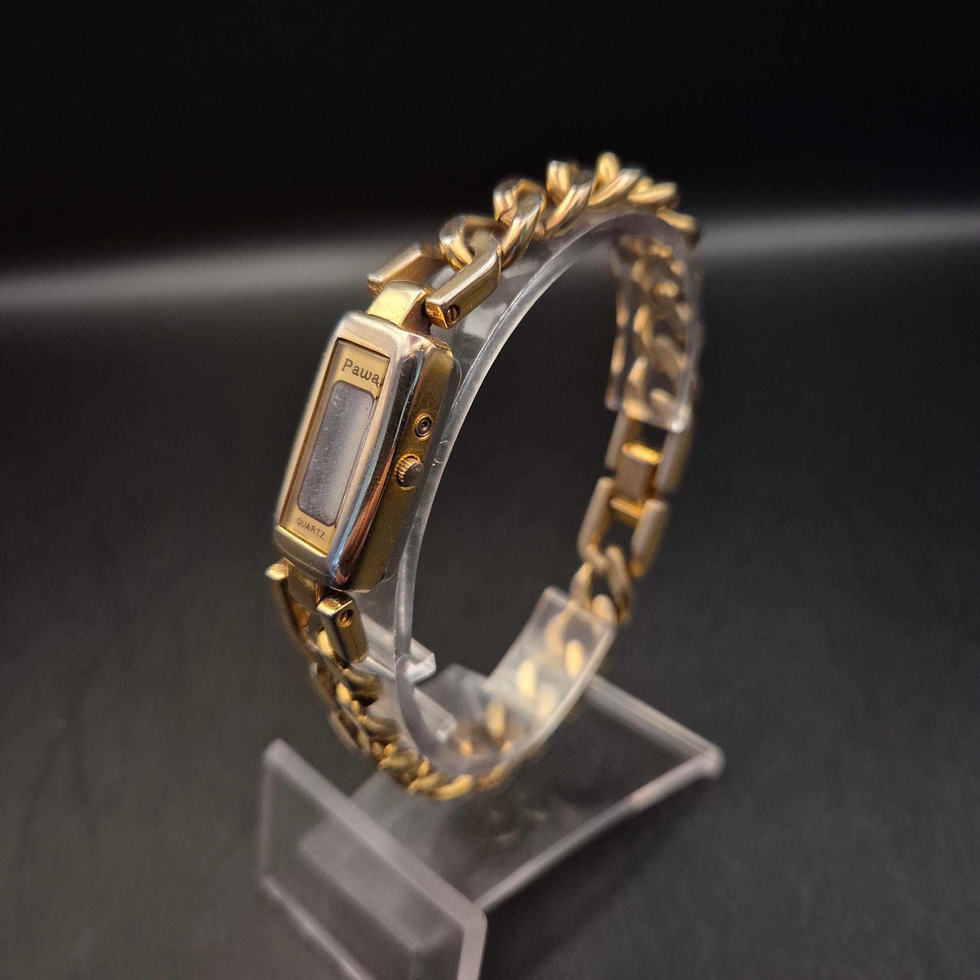 Vintage Pawa Quartz Armbanduhr mit Gliederkette Goldfarben - Bild 4