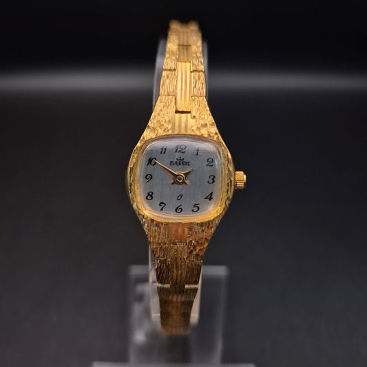 Elegante Vintage Majestic Damen Armbanduhr, goldfarben, strukturiert