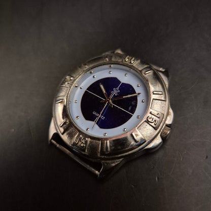 Robuste Vintage Herren Armbanduhr mit blauem Zifferblatt, Quarz