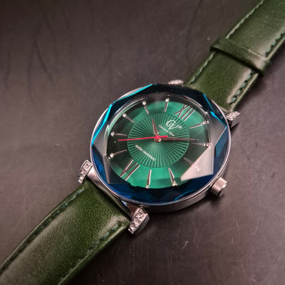 Christian View Damen Armbanduhr mit facettiertem Glas & grünem Zifferblatt