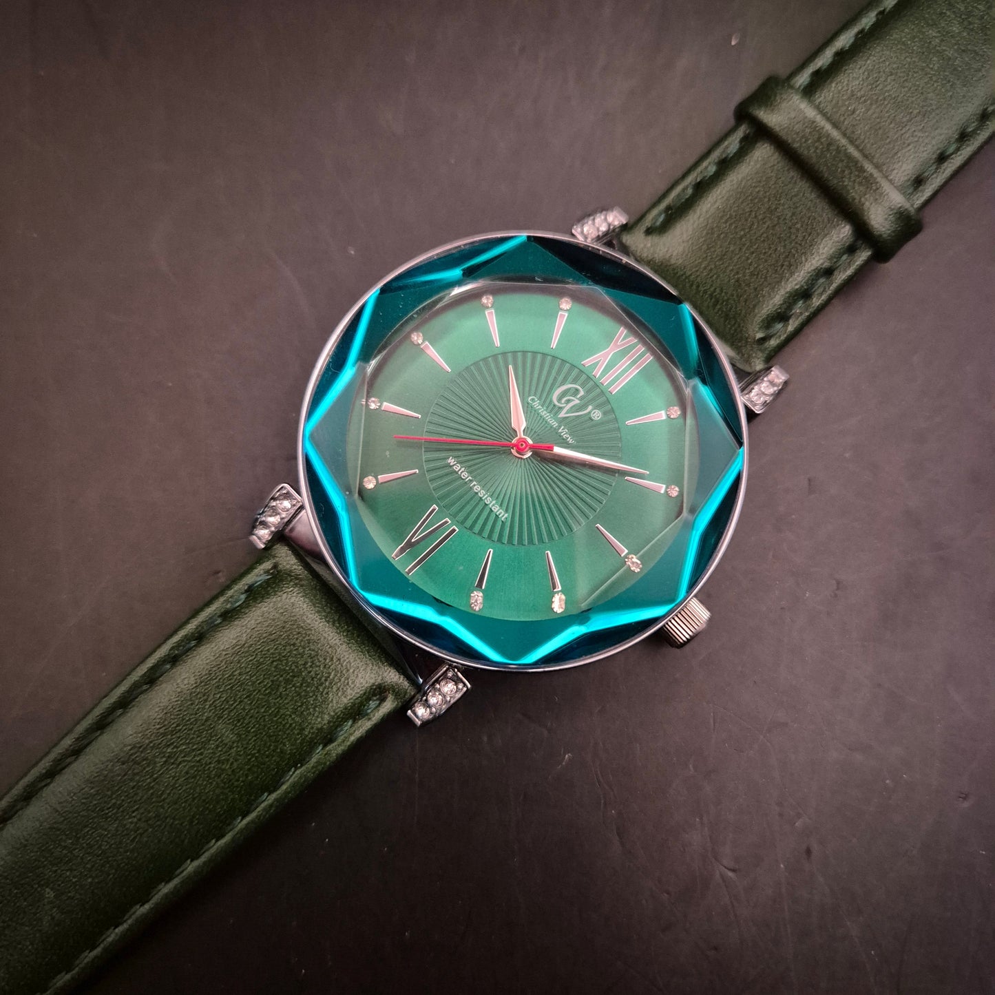 Christian View Damen Armbanduhr mit facettiertem Glas & grünem Zifferblatt - Bild 2