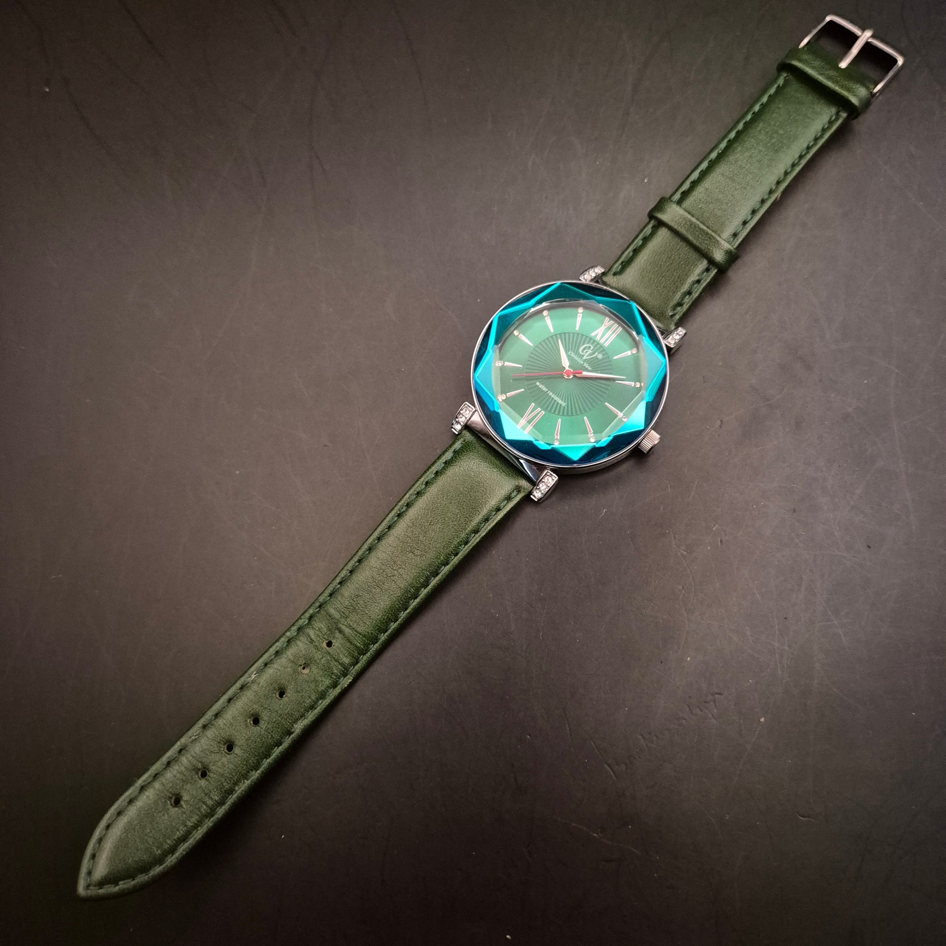 Christian View Damen Armbanduhr mit facettiertem Glas & grünem Zifferblatt - Bild 3