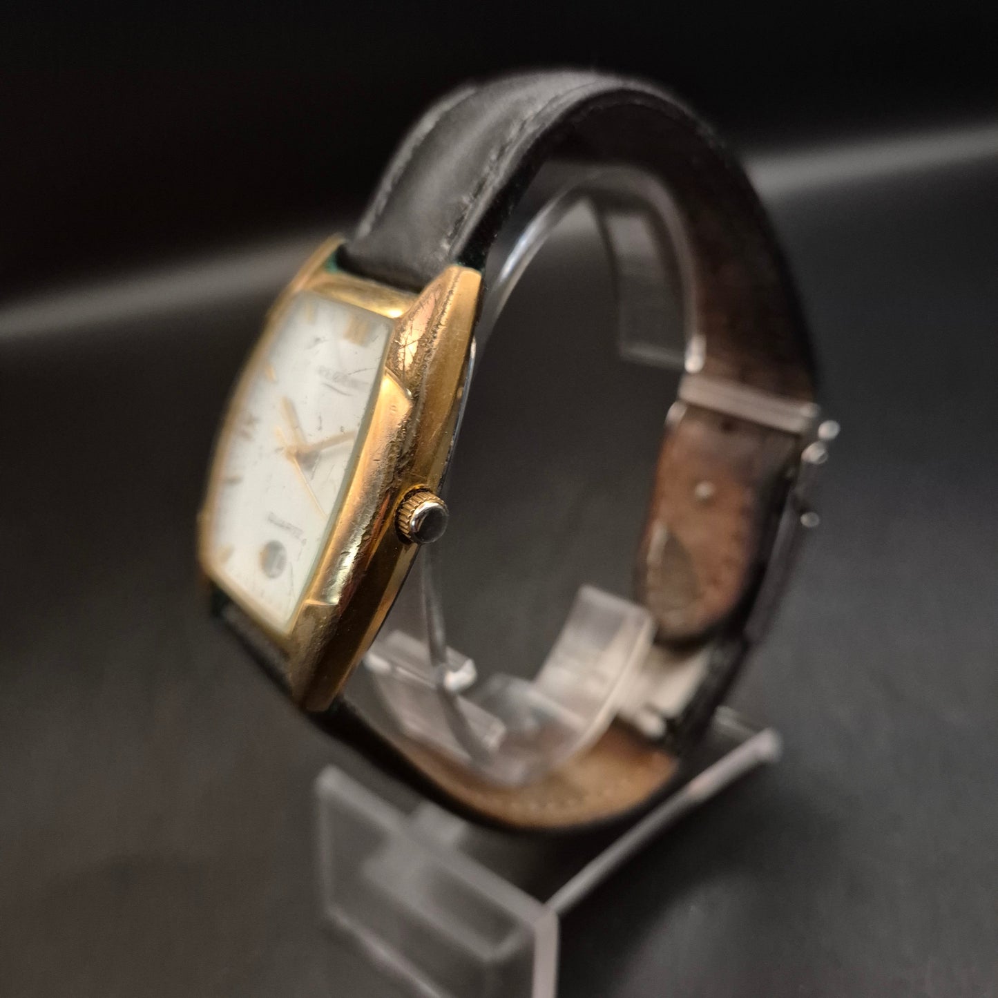 Vintage Regent Quartz Armbanduhr, Goldfarben, Datum, Lederband - Bild 5