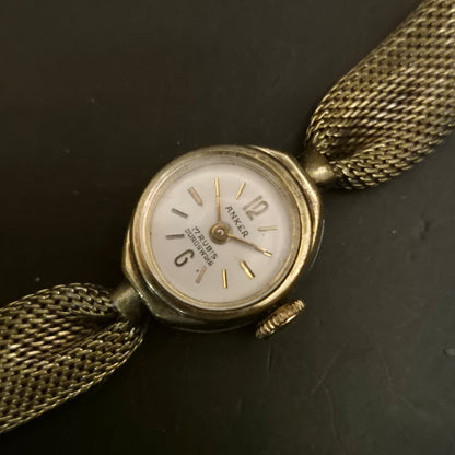 Vintage Anker Damen Armbanduhr, 17 Rubis, goldfarben, Armband defekt