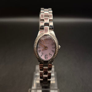 Elegante PRISMA Damenuhr mit Strass und rosafarbenem Zifferblatt