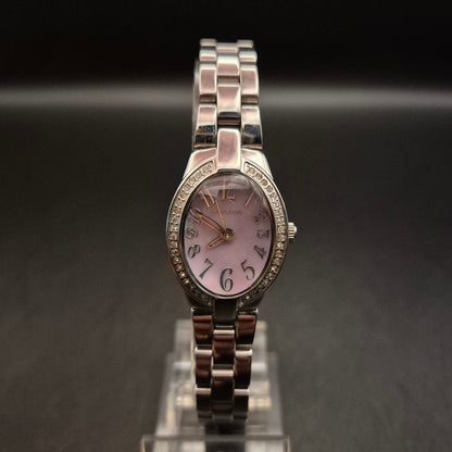 Elegante PRISMA Damenuhr mit Strass und rosafarbenem Zifferblatt