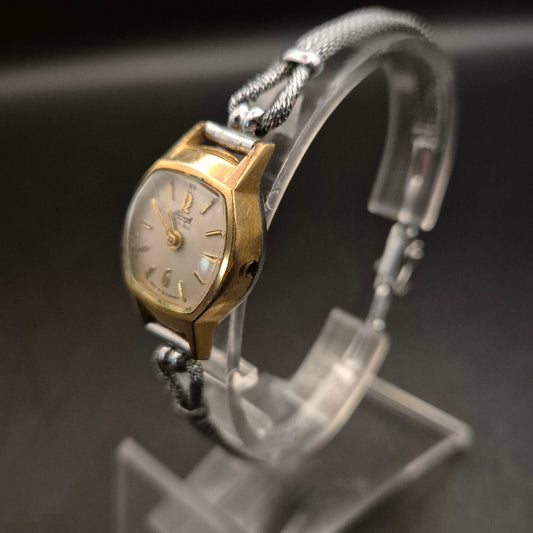 Vintage Dugena Damenuhr – Goldton, Meshband – Defekt, Ohne Krone für Ersatzteile