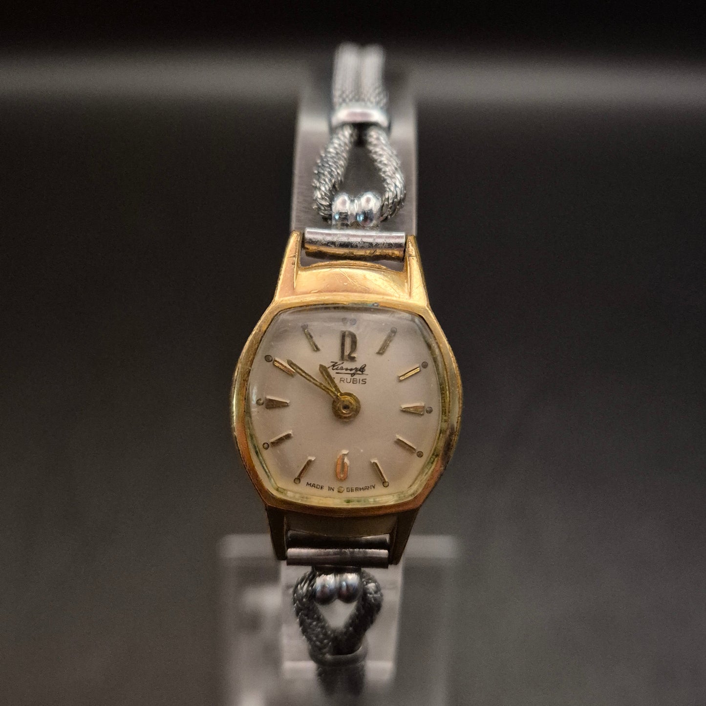 Vintage Dugena Damenuhr – Goldton, Meshband – Defekt, Ohne Krone für Ersatzteile - Bild 3