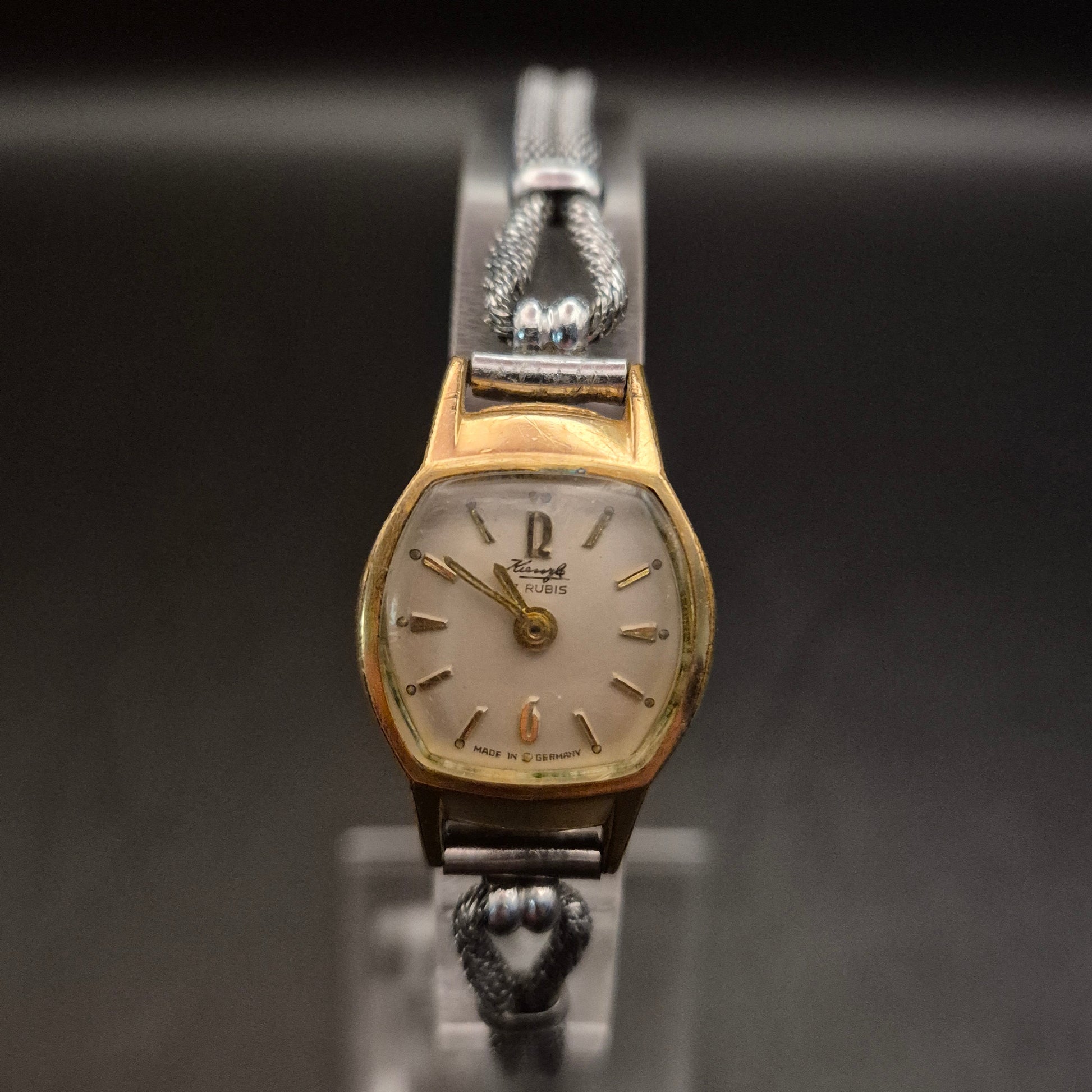 Vintage Dugena Damenuhr – Goldton, Meshband – Defekt, Ohne Krone für Ersatzteile - Bild 3