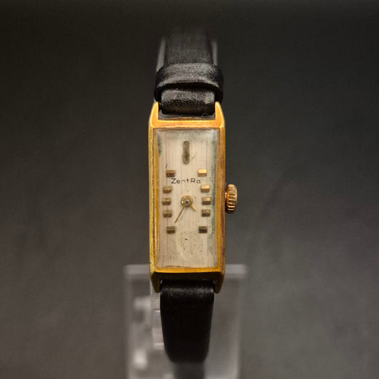 Vintage ZentRa Damenuhr, goldfarben, rechteckig - DEFEKT