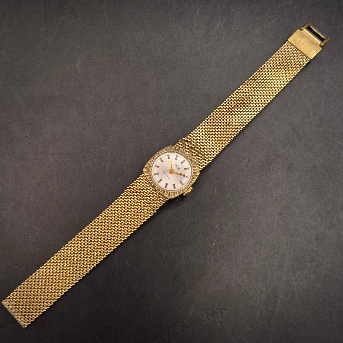 Vintage Damen Armbanduhr PARA, goldfarben, Meshband defekt - Bild 3