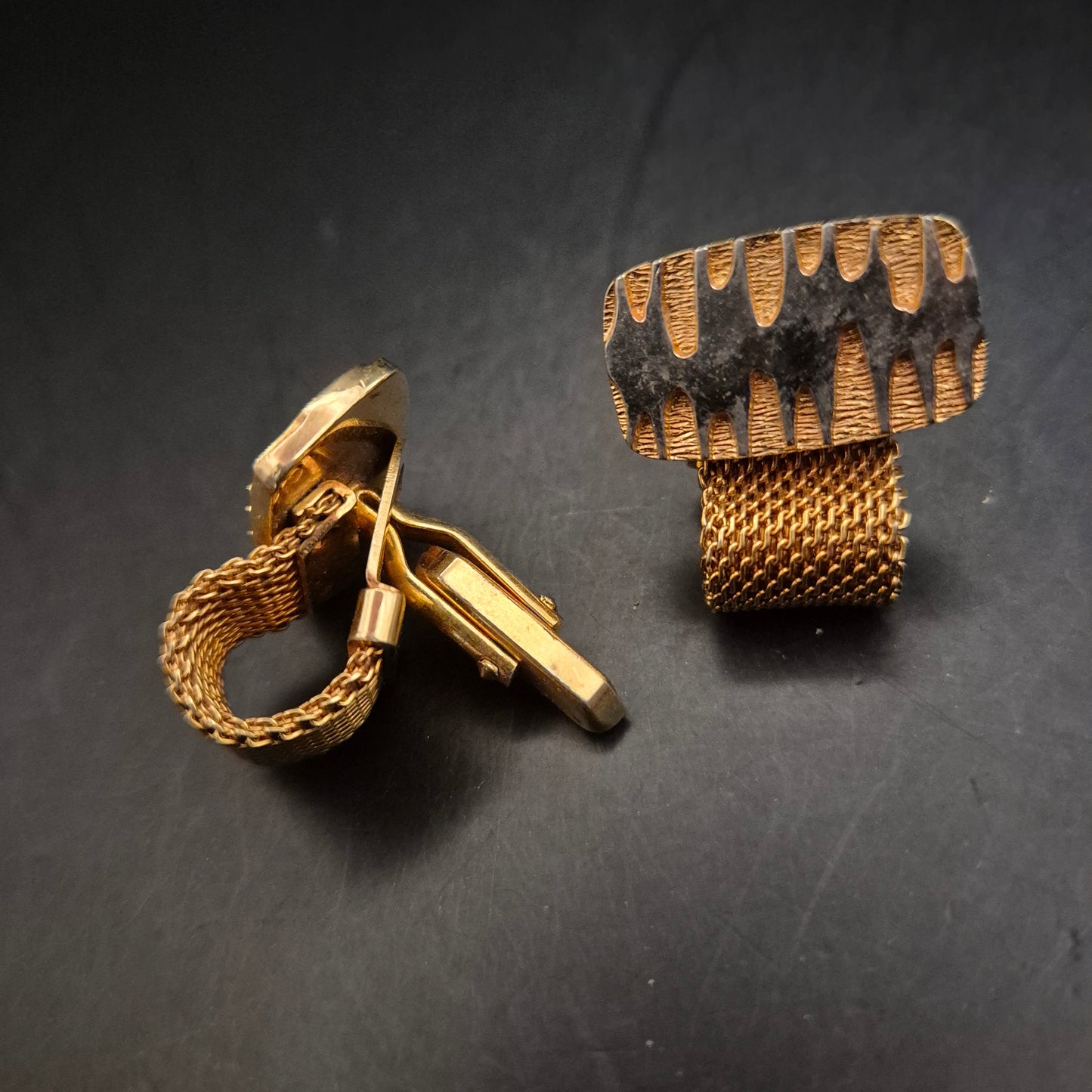 Vintage Manschettenknöpfe Gold & Silber | Elegantes Mesh-Design - Bild 3