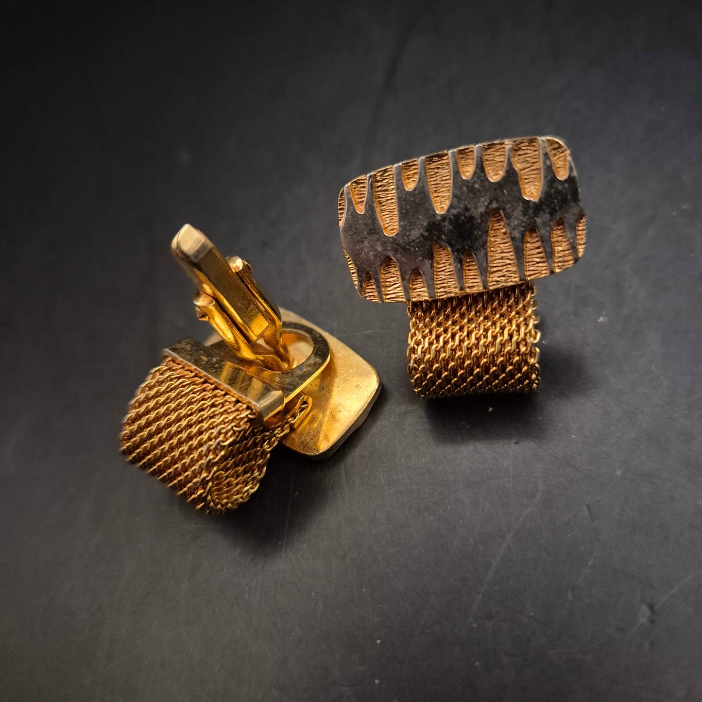 Vintage Manschettenknöpfe Gold & Silber | Elegantes Mesh-Design - Bild 4