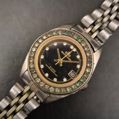 Vintage Meister-Anker Damenuhr Quarz mit Ziersteinen und Datum