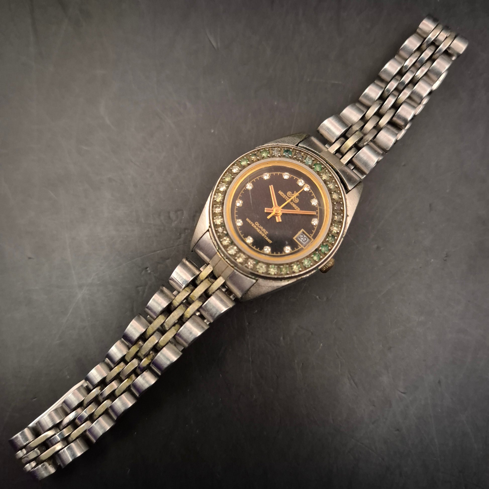 Vintage Meister-Anker Damenuhr Quarz mit Ziersteinen und Datum - Bild 2