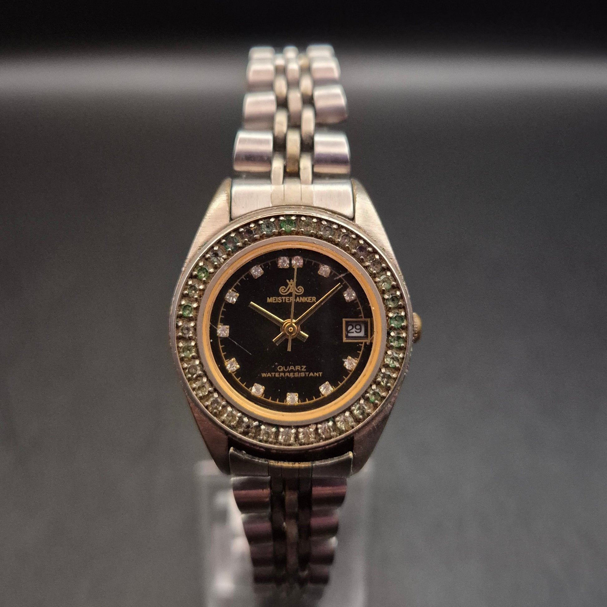 Vintage Meister-Anker Damenuhr Quarz mit Ziersteinen und Datum - Bild 4