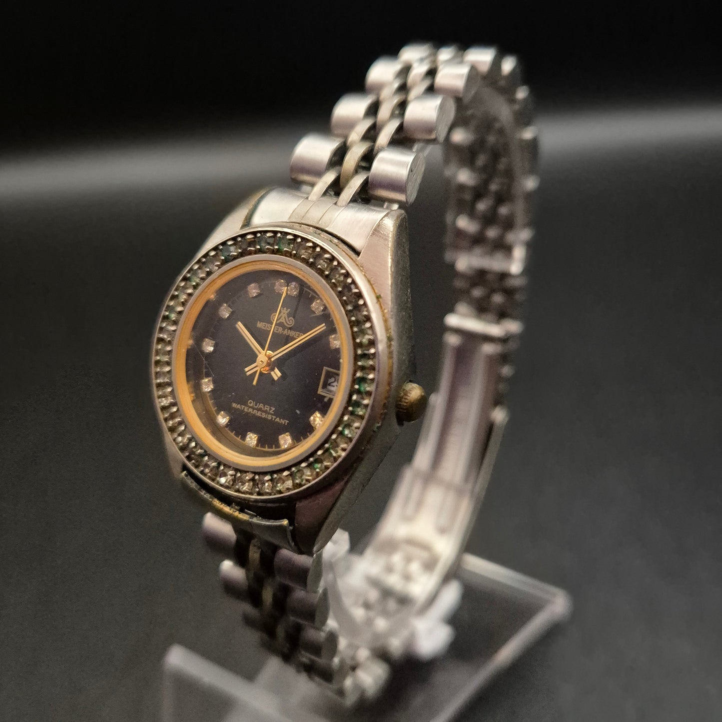 Vintage Meister-Anker Damenuhr Quarz mit Ziersteinen und Datum - Bild 5