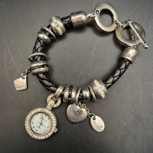 Vintage Damen Charm Armbanduhr mit geflochtenem Lederband