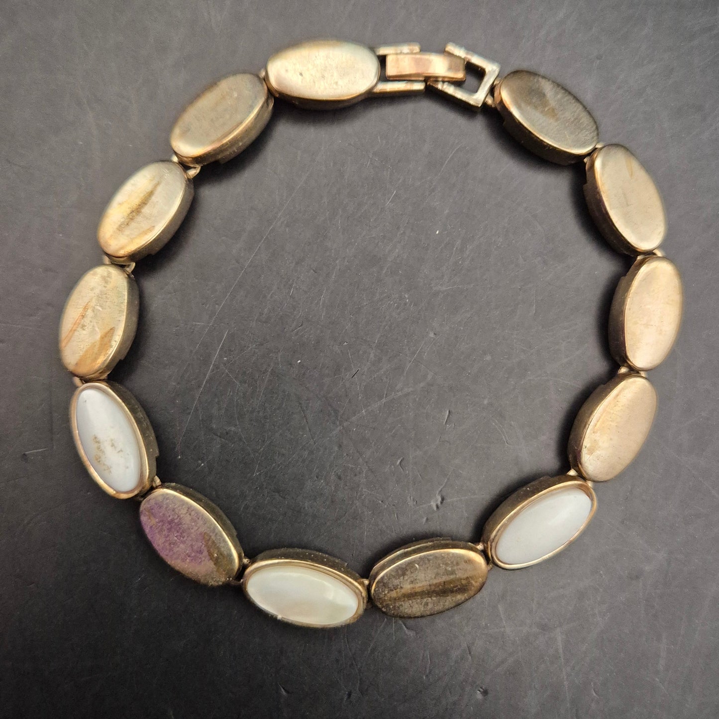 Vintage Gliederarmband mit Perlmutt-Effekt, goldfarben - Bild 6