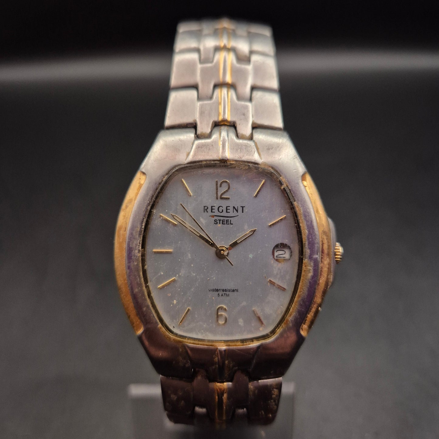 Vintage Regent Herrenuhr mit Datum, Edelstahl & Goldfarben