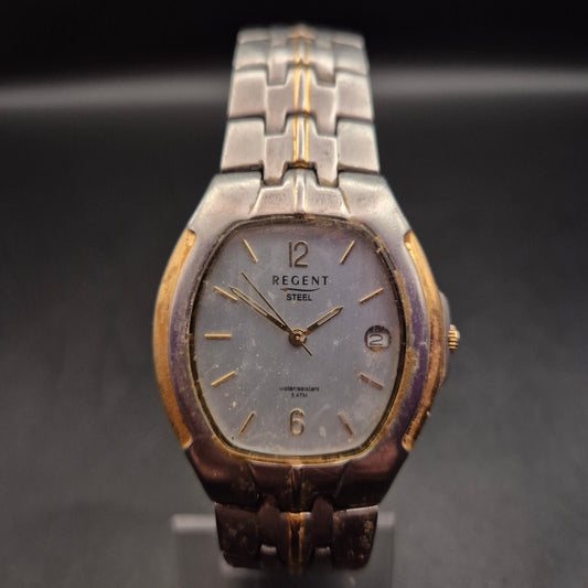 Vintage Regent Herrenuhr mit Datum, Edelstahl & Goldfarben