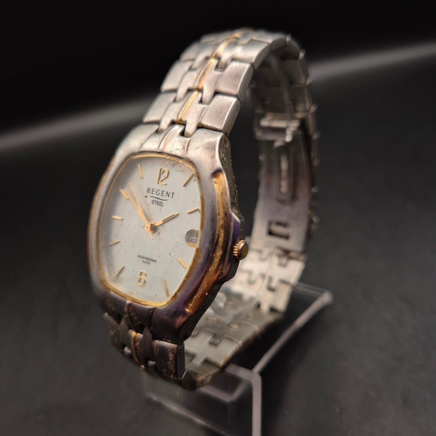 Vintage Regent Herrenuhr mit Datum, Edelstahl & Goldfarben - Bild 2