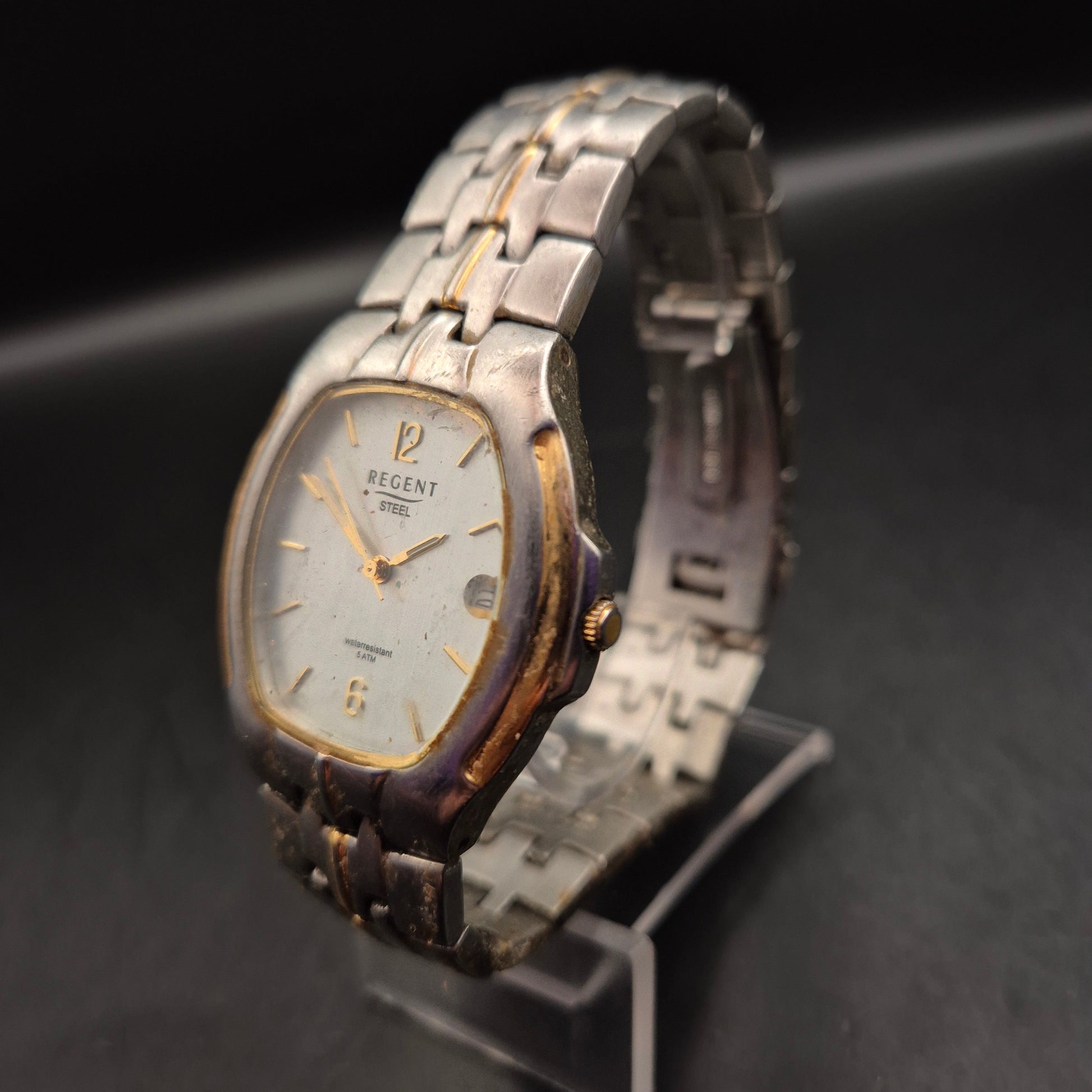 Vintage Regent Herrenuhr mit Datum, Edelstahl & Goldfarben - Bild 2