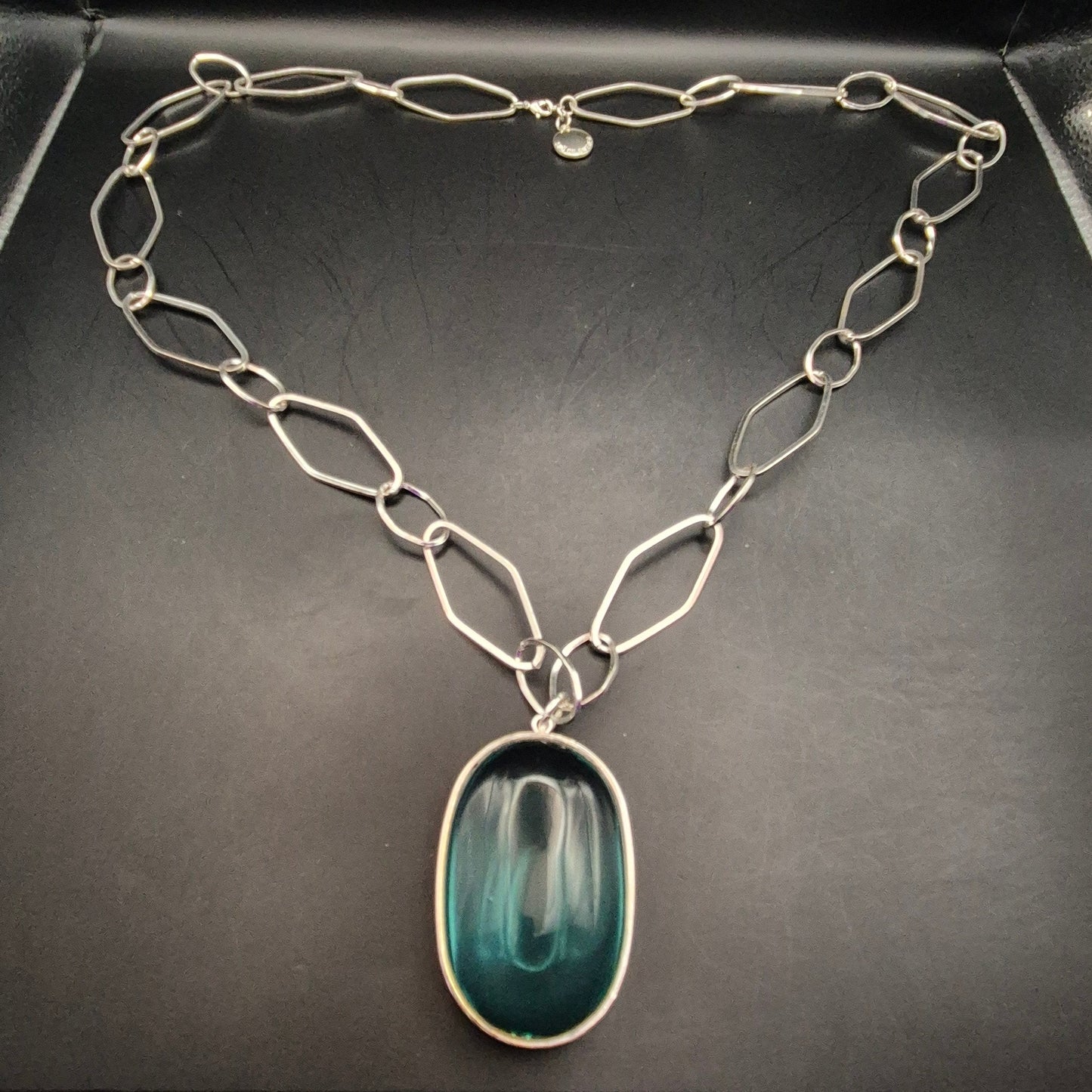 Elegante 925 Sterling Silberkette mit blaugrünem Glasanhänger - Bild 2