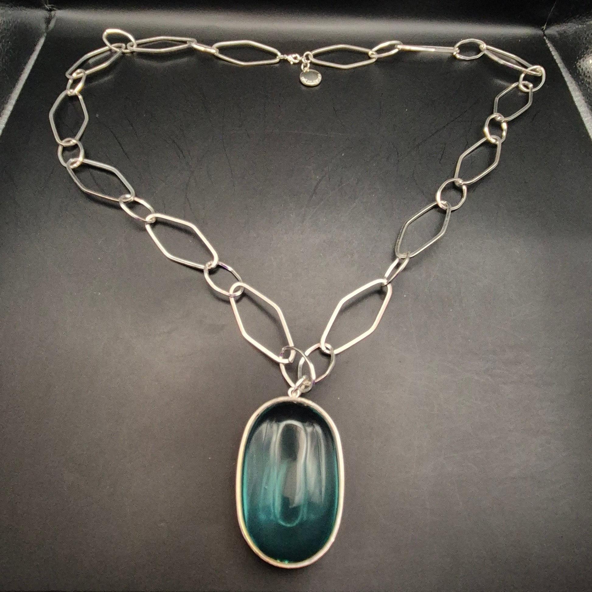 Elegante 925 Sterling Silberkette mit blaugrünem Glasanhänger - Bild 2