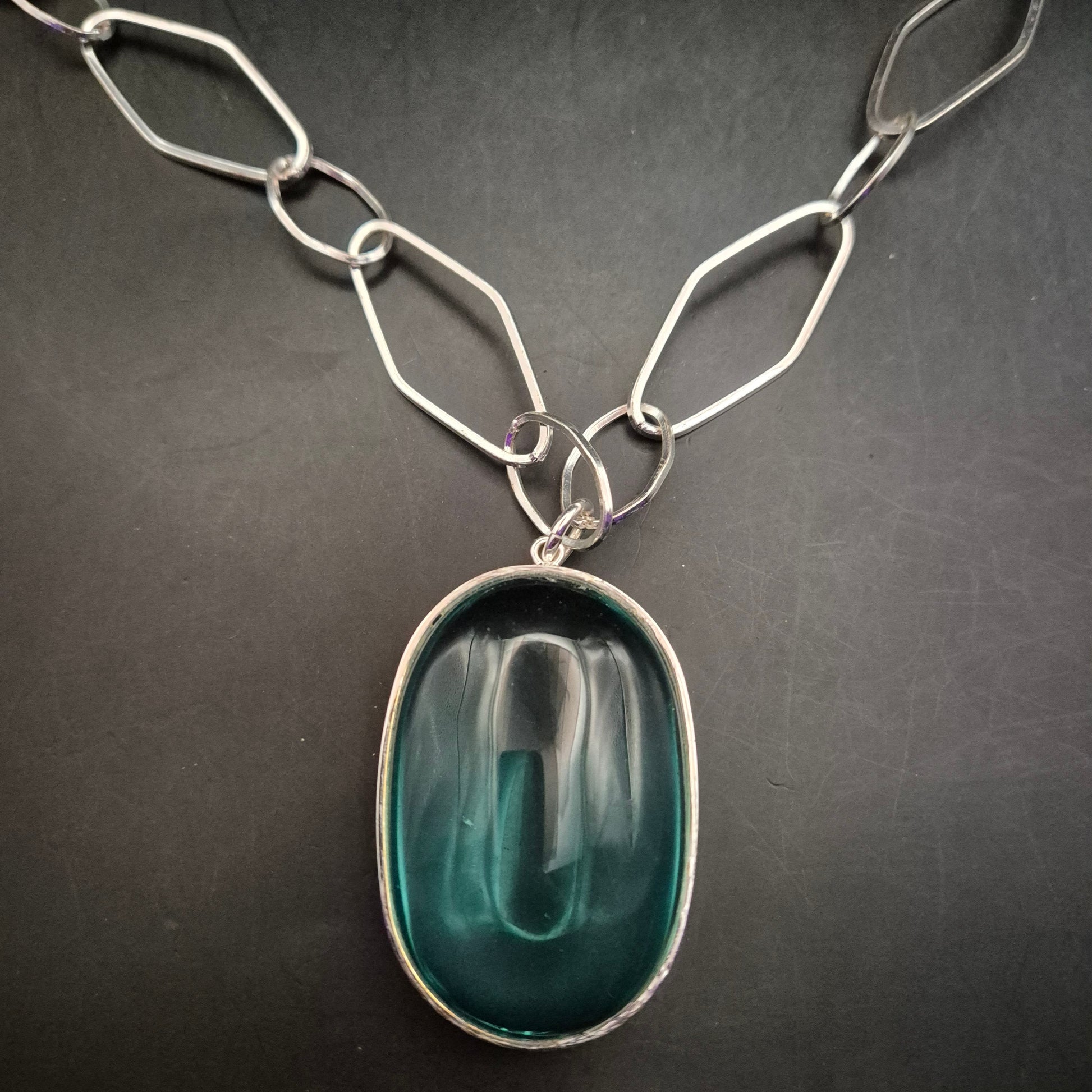 Elegante 925 Sterling Silberkette mit blaugrünem Glasanhänger - Bild 4