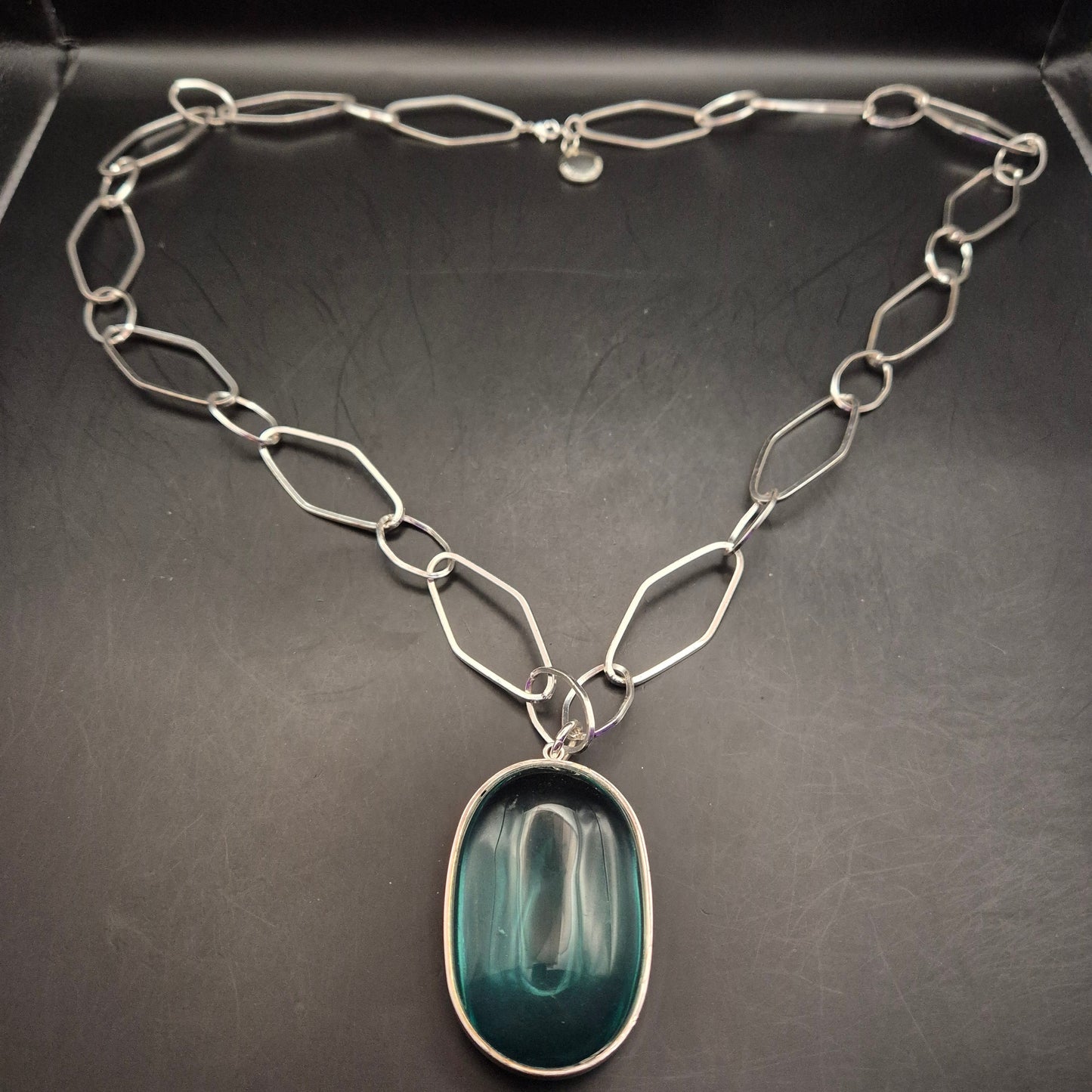 Elegante 925 Sterling Silberkette mit blaugrünem Glasanhänger - Bild 5