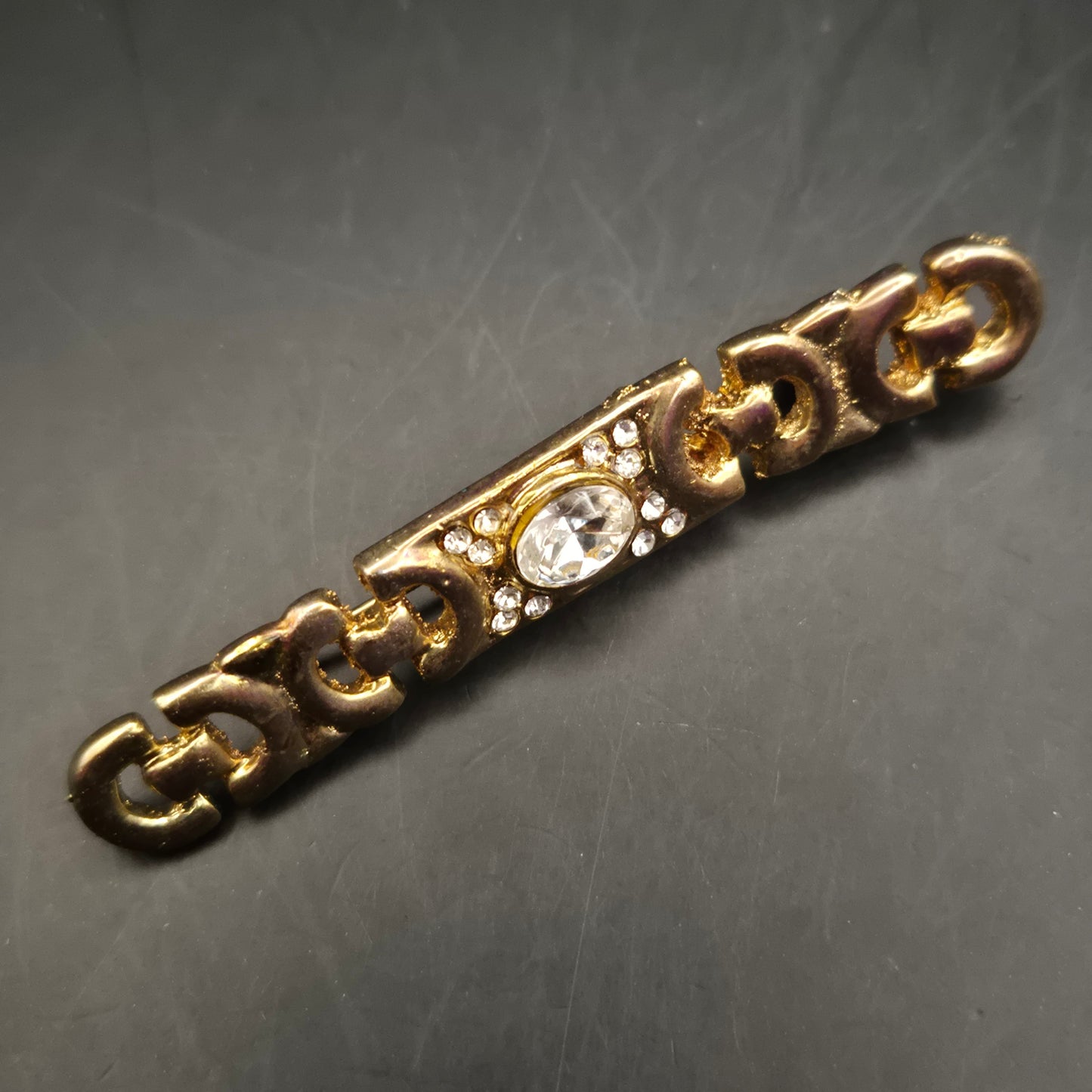 Elegante Vintage Brosche Goldfarben mit funkelnden Strasssteinen - Bild 2