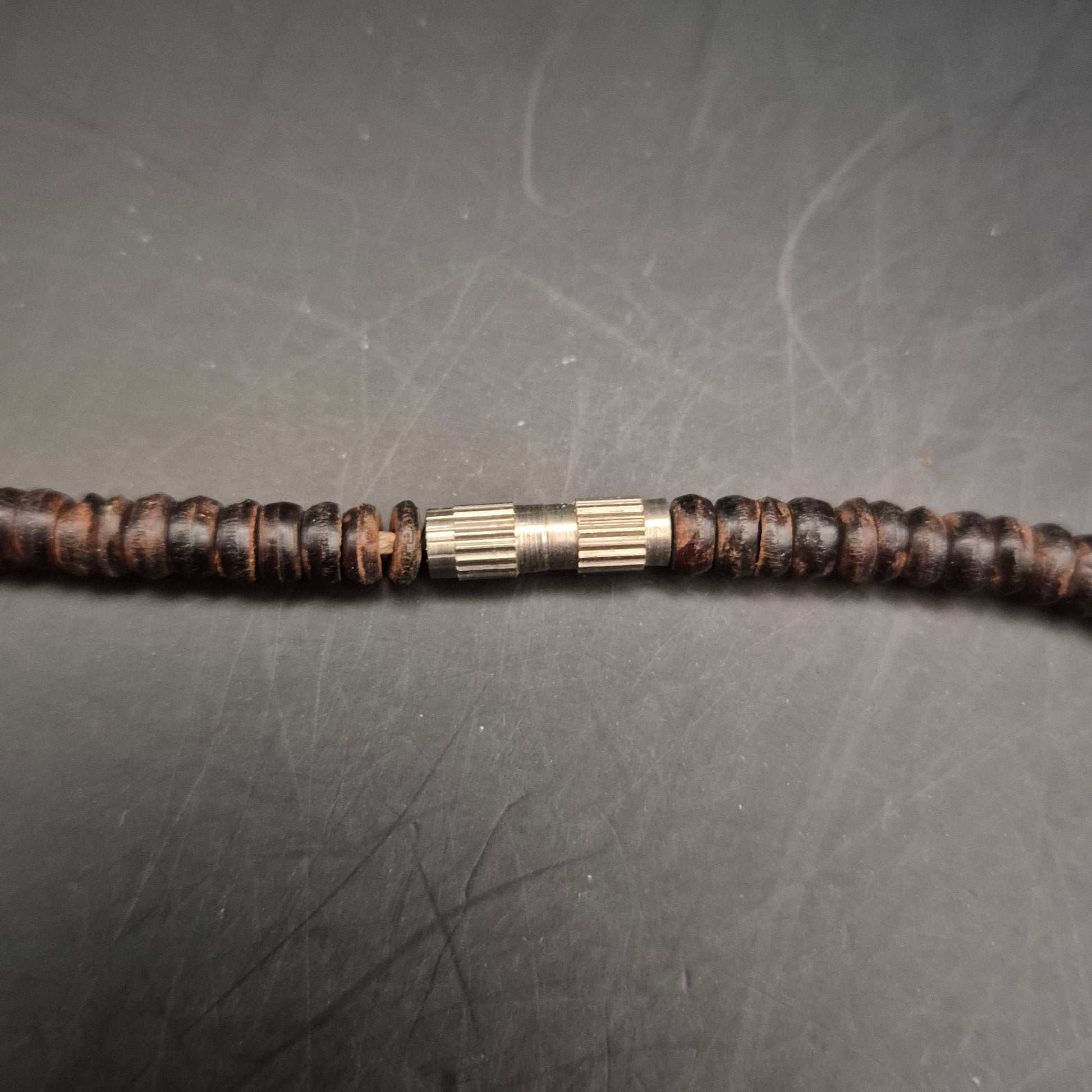 Vintage Halskette aus Holzscheiben und Metallelementen - Bild 7