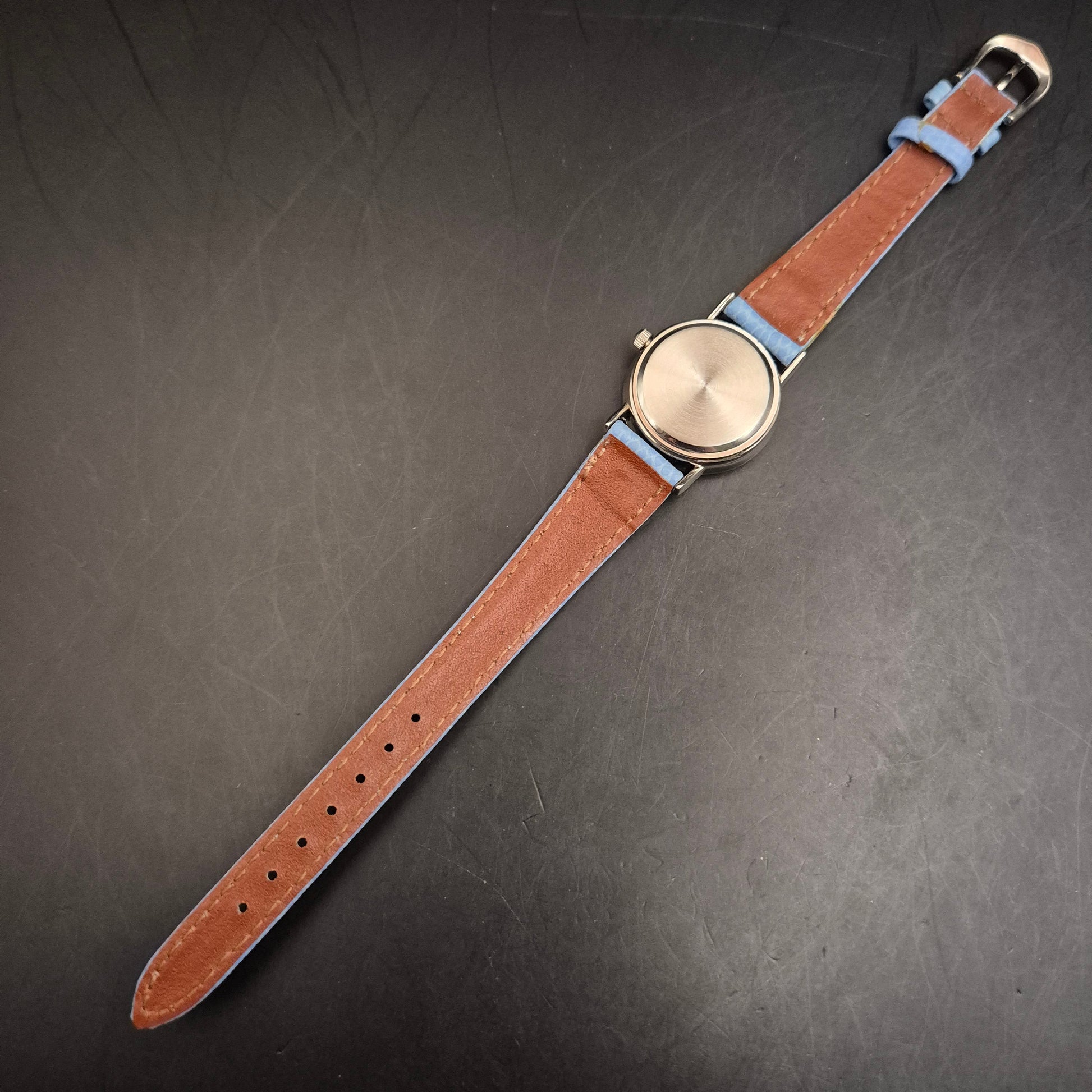 Vintage Damen Quarzuhr mit hellblauem Lederarmband, Silberfarben - Bild 4